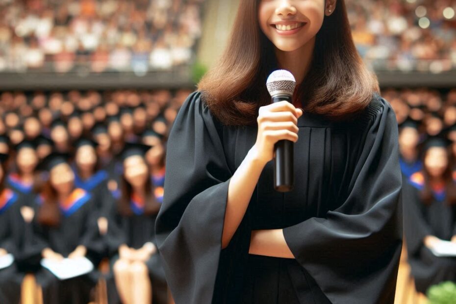 Etudiente prononce son discours lors de la ceremonie de remise de diplome