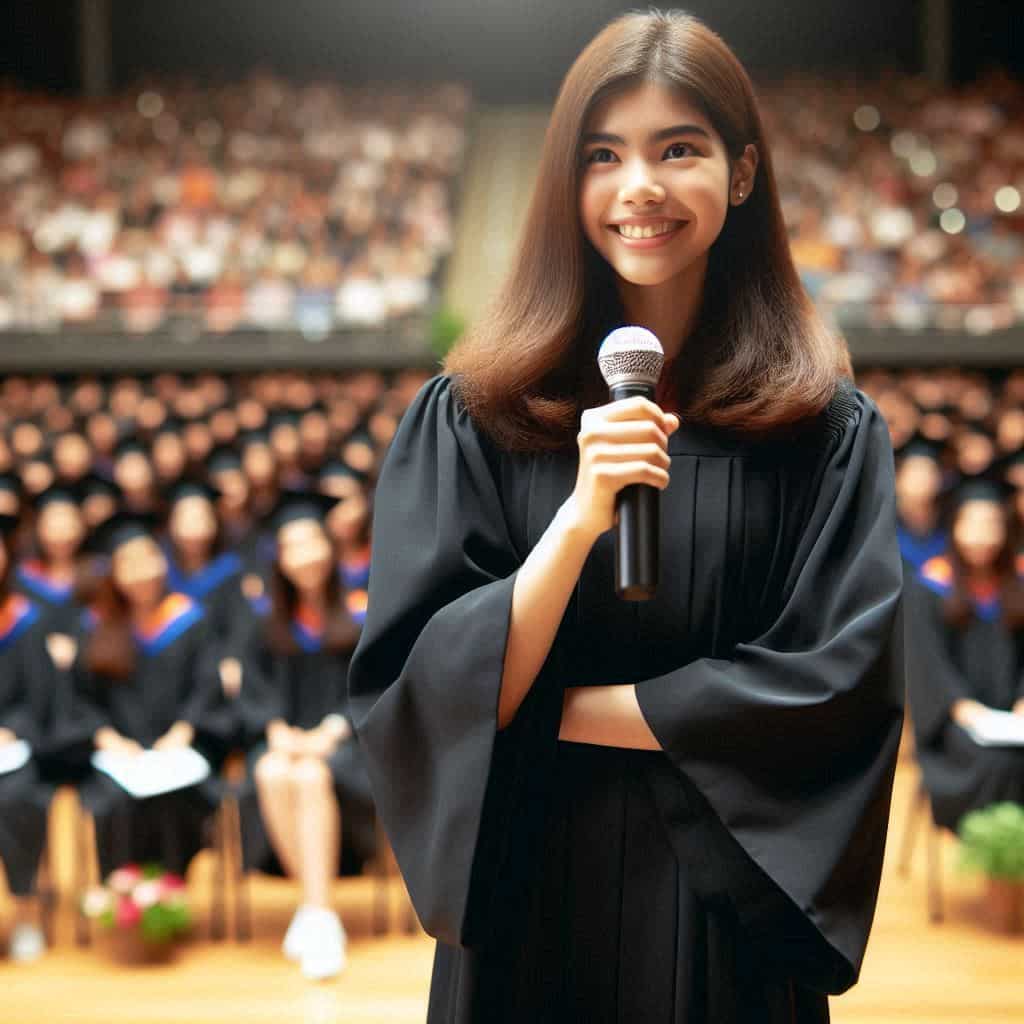 Etudiente prononce son discours lors de la ceremonie de remise de diplome