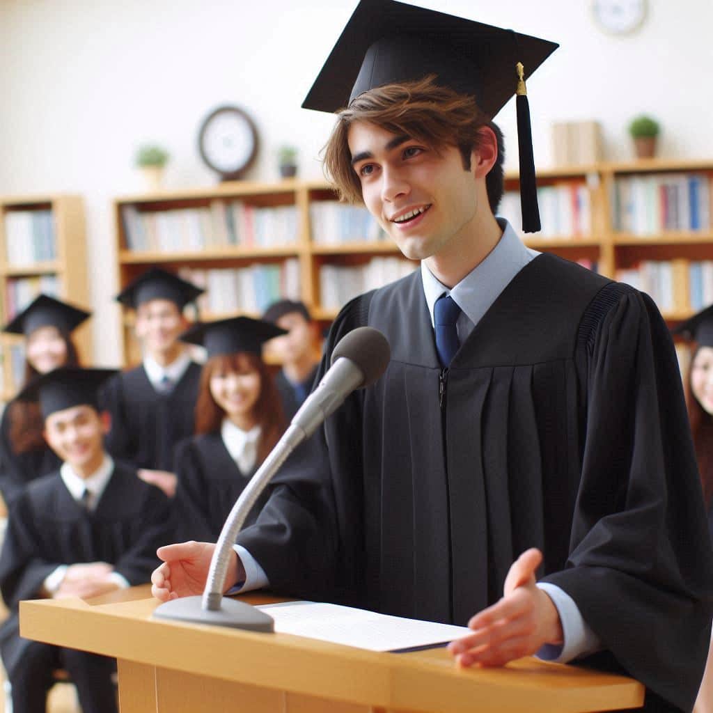 etudient prononce un discours lors de la ceremonie de remise de diplome