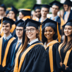 un groupe de diplômés debout en rangs lors d une cérémonie de remise des diplômes. Ils portent tous la toge de licence traditionnelle, composée de toges noires et de mortiers avec des glands jaunes. Cette scène capture un moment significatif dans la vie de ces diplômés, symbolisant l'aboutissement de leurs efforts académiques et le début d'un nouveau chapitre de leur vie. C'est un moment de fierté, d'accomplissement et de nouveaux départs