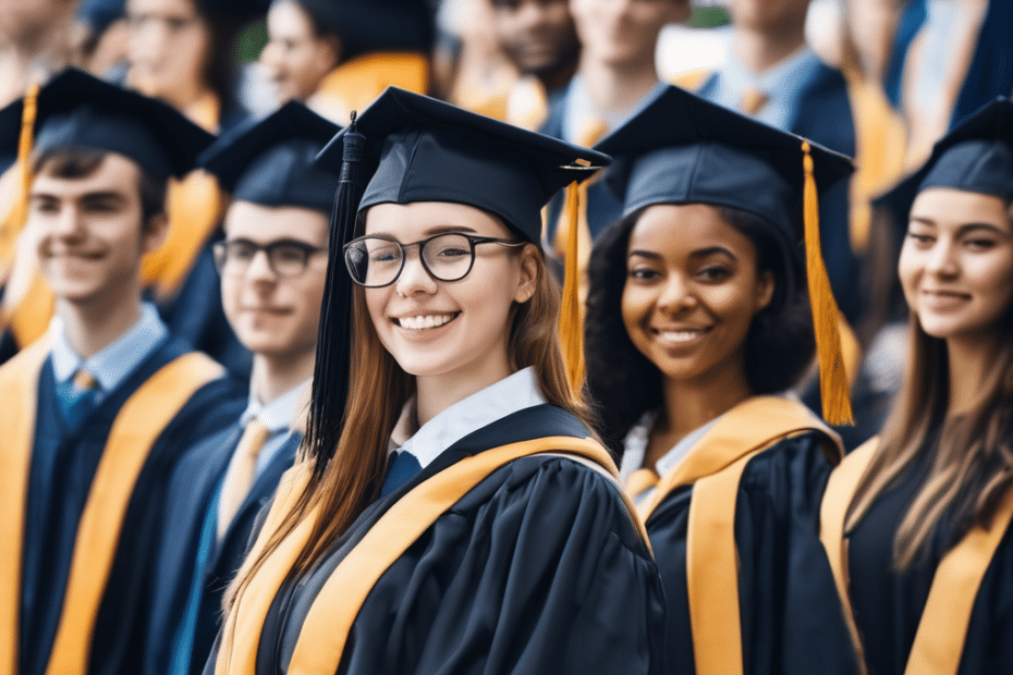 un groupe de diplômés debout en rangs lors d une cérémonie de remise des diplômes. Ils portent tous la toge de licence traditionnelle, composée de toges noires et de mortiers avec des glands jaunes. Cette scène capture un moment significatif dans la vie de ces diplômés, symbolisant l'aboutissement de leurs efforts académiques et le début d'un nouveau chapitre de leur vie. C'est un moment de fierté, d'accomplissement et de nouveaux départs